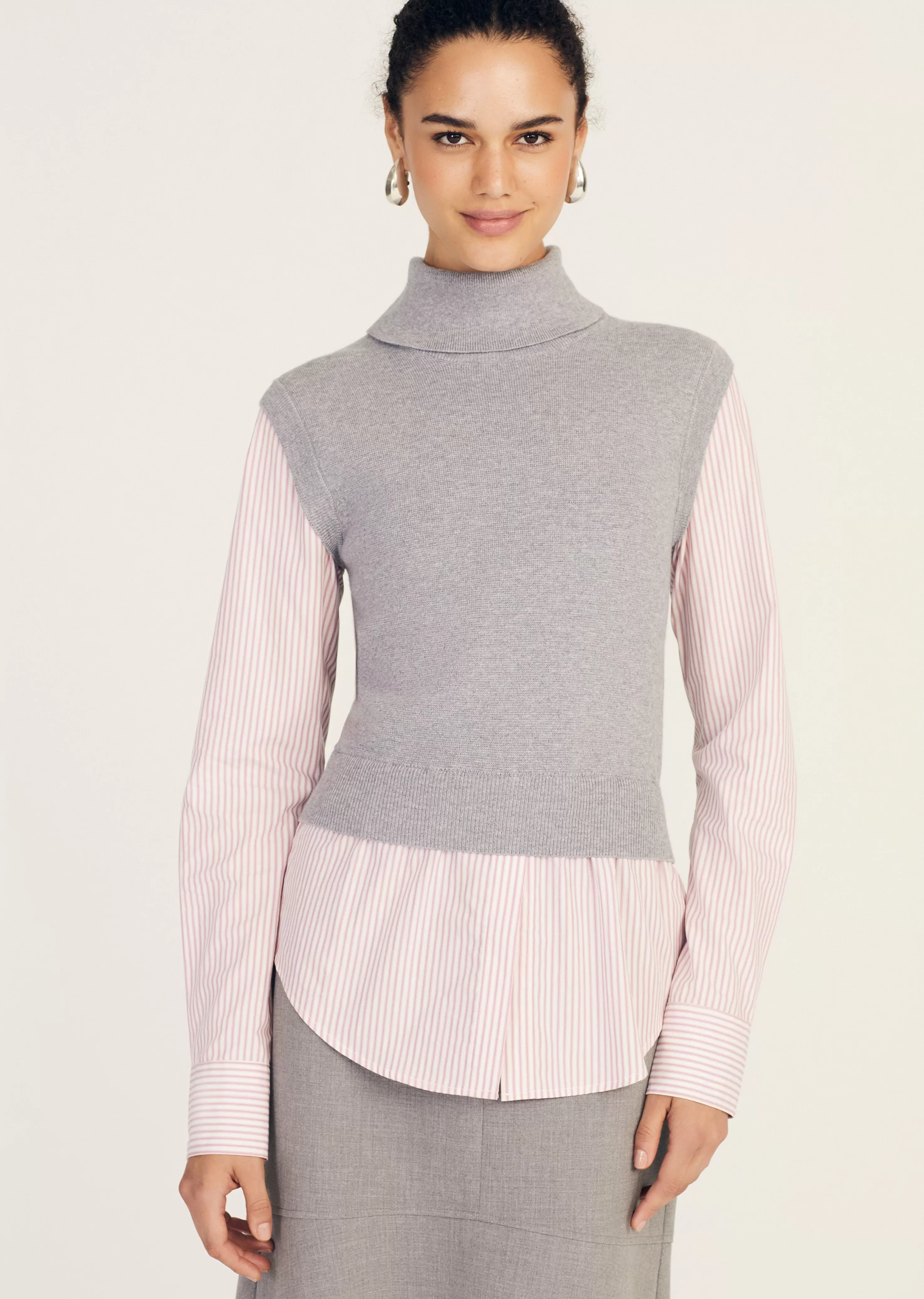 Derek Lam Aissa Mixed Media Top Heathergrey-stripe Fashion