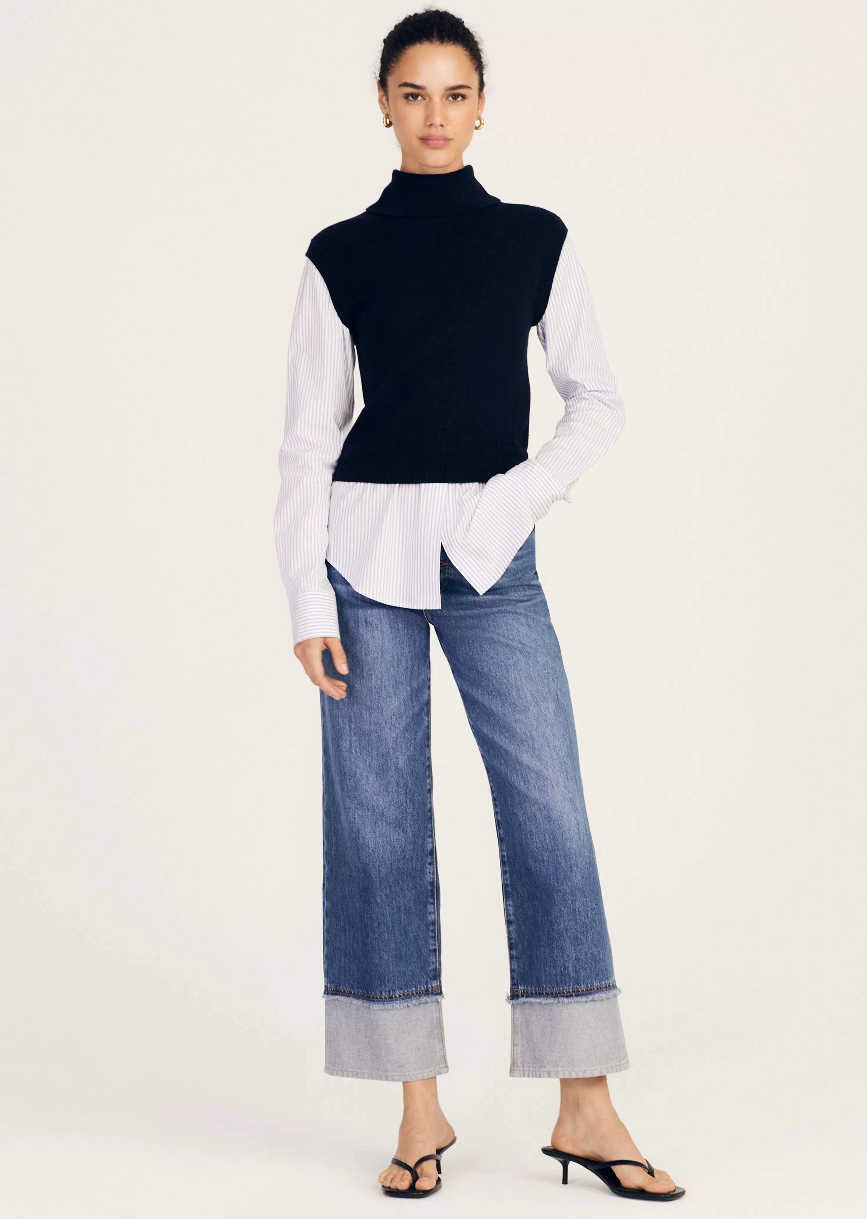 Derek Lam Aissa Mixed Media Top Midnight-stripe Online