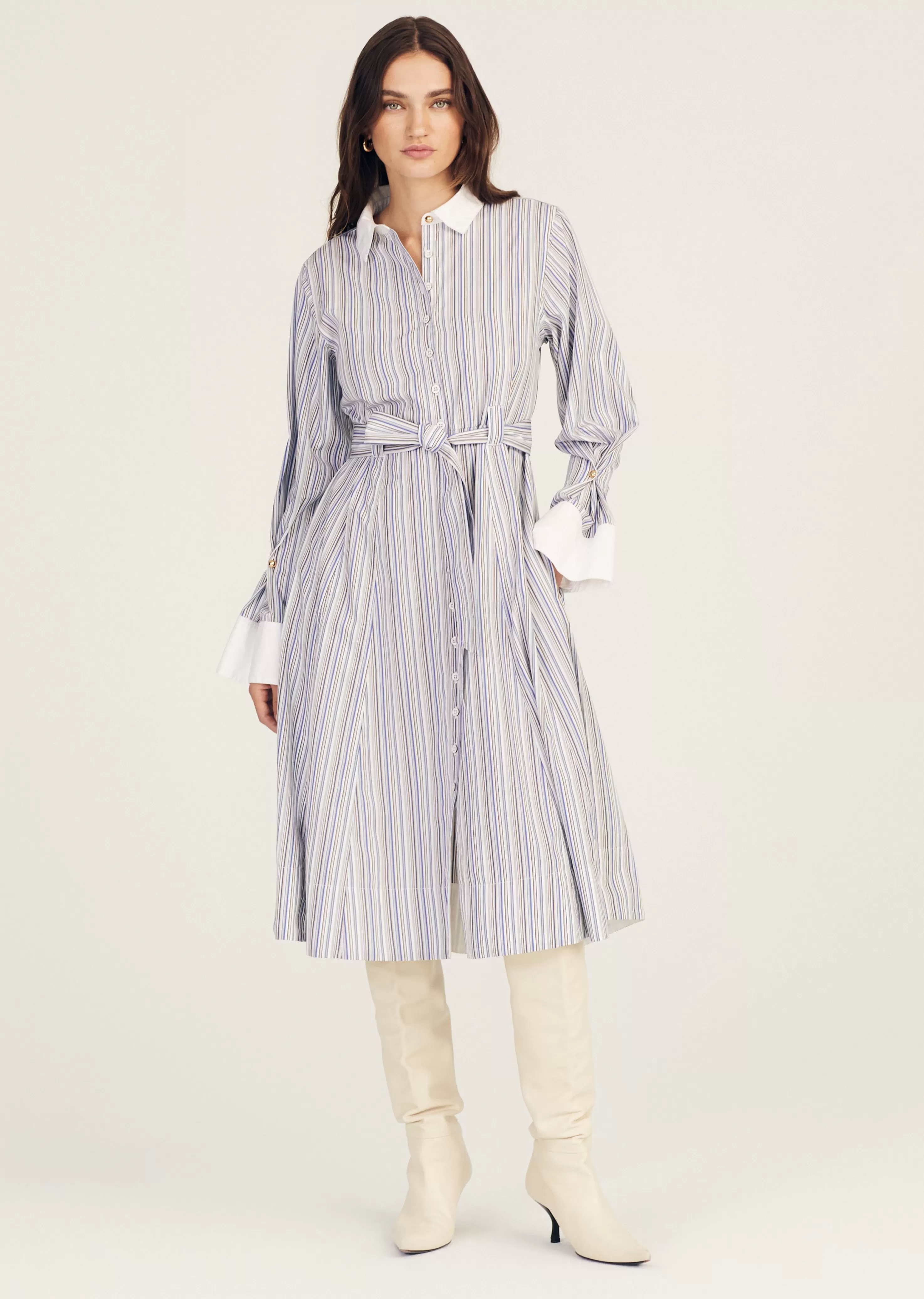 Derek Lam Alana Long Sleeve Shirt Dress Seinebluemulti Outlet