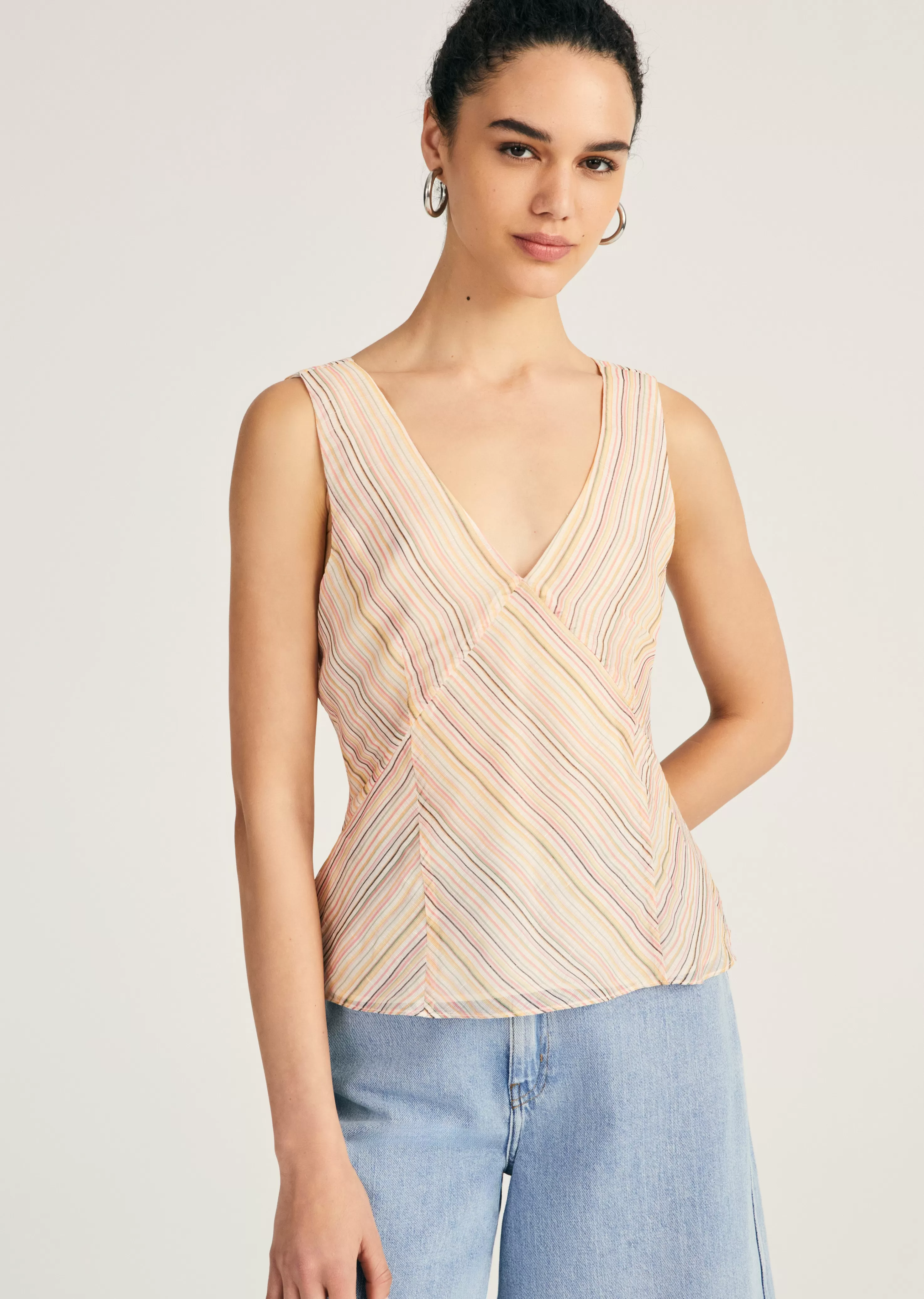 Derek Lam Alix Sleeveless V-Neck Top Peachmulti Hot