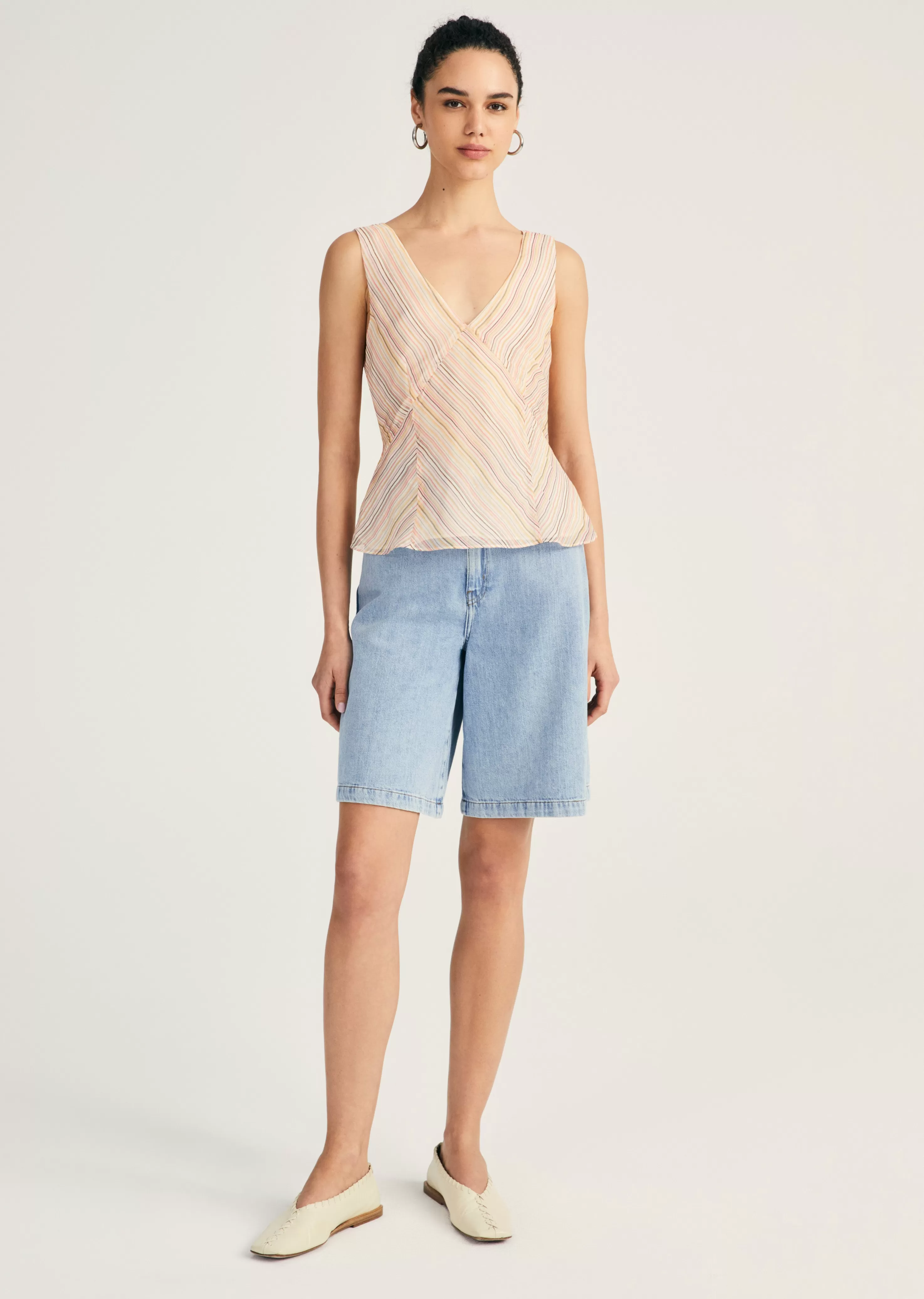 Derek Lam Alix Sleeveless V-Neck Top Peachmulti Hot