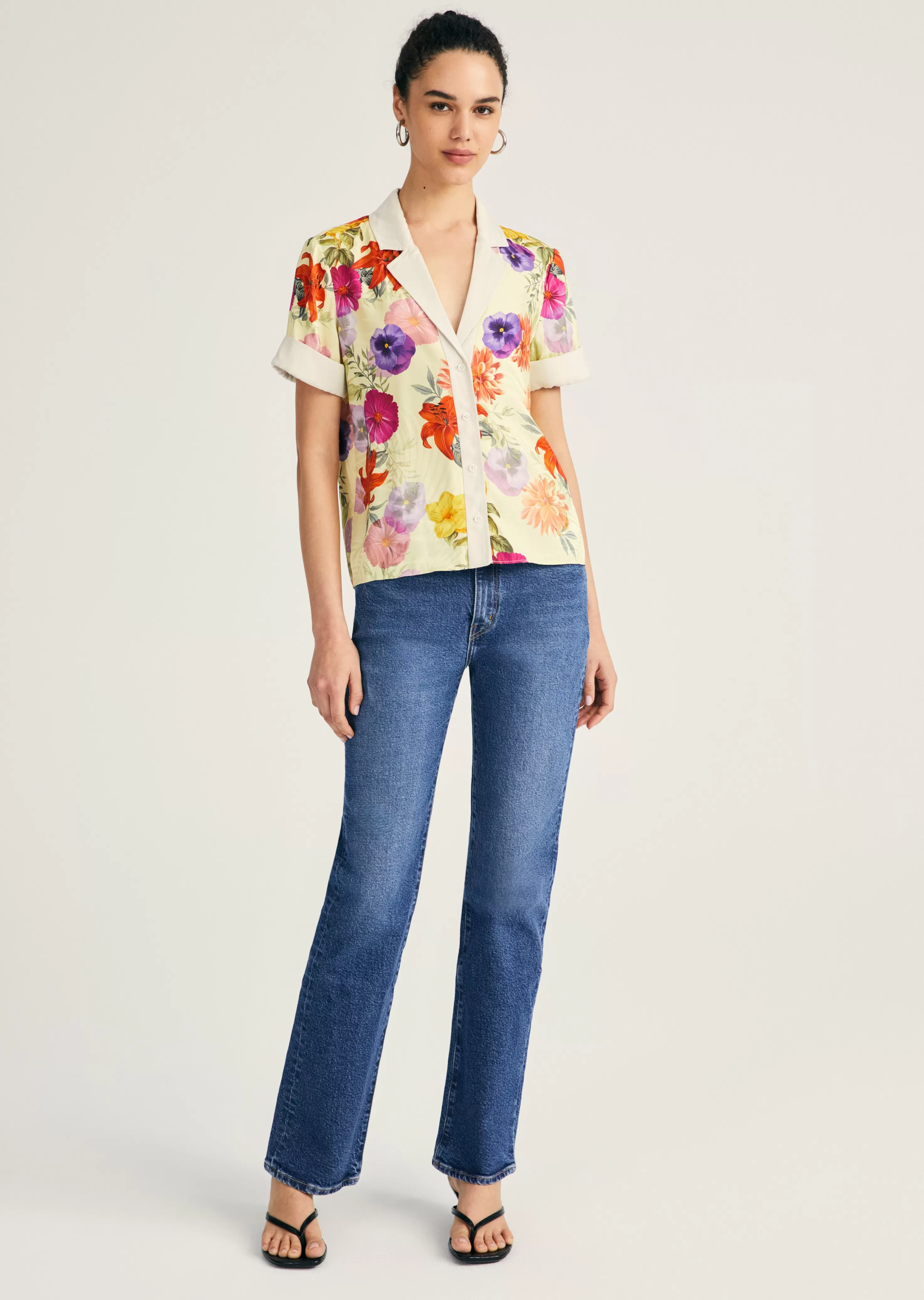 Derek Lam Amina Short Sleeve Button Front Shirt Sorbetmulti Clearance