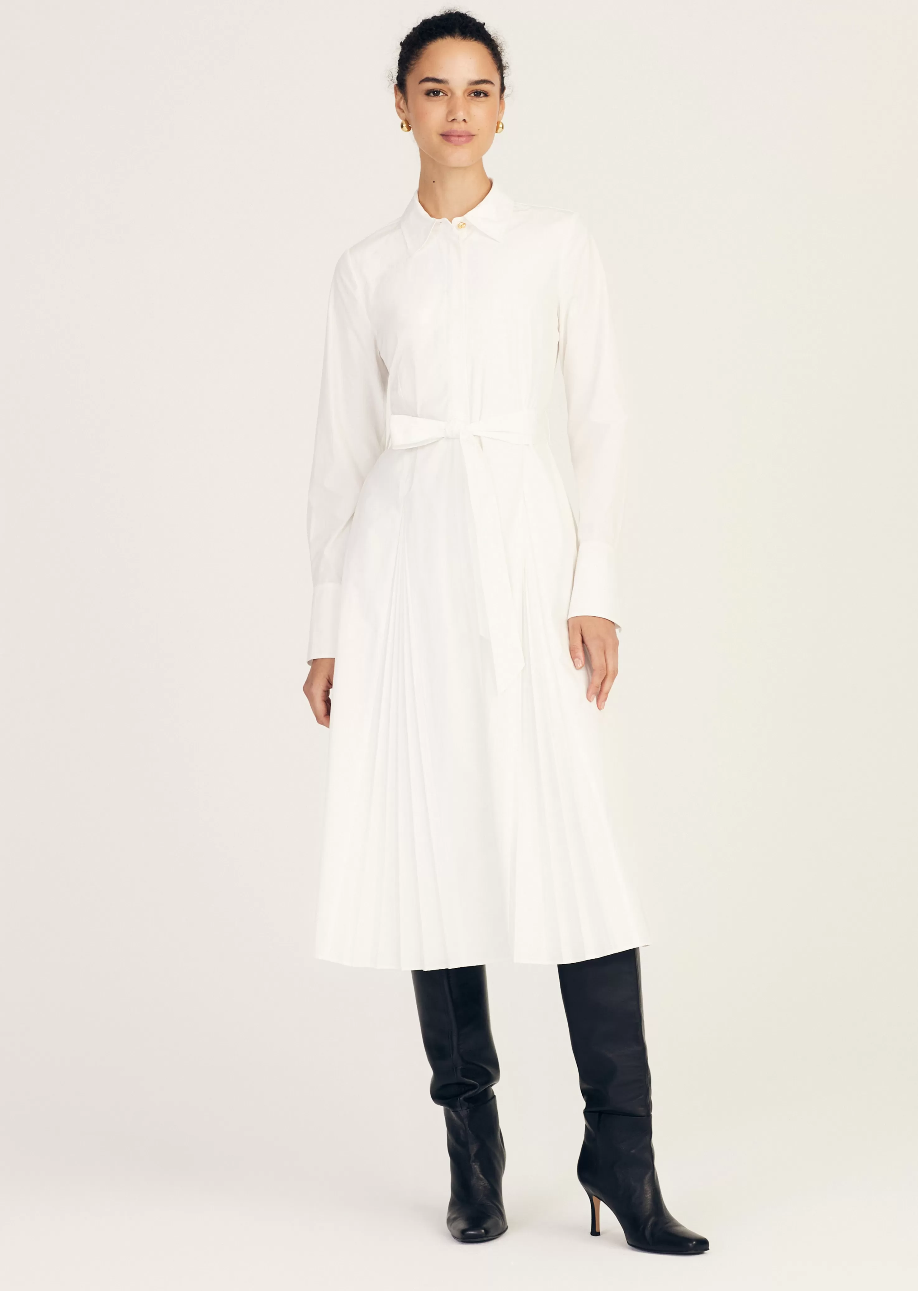 Derek Lam Annette Long Sleeve Pleated Shirt Dress Softwhite Fashion