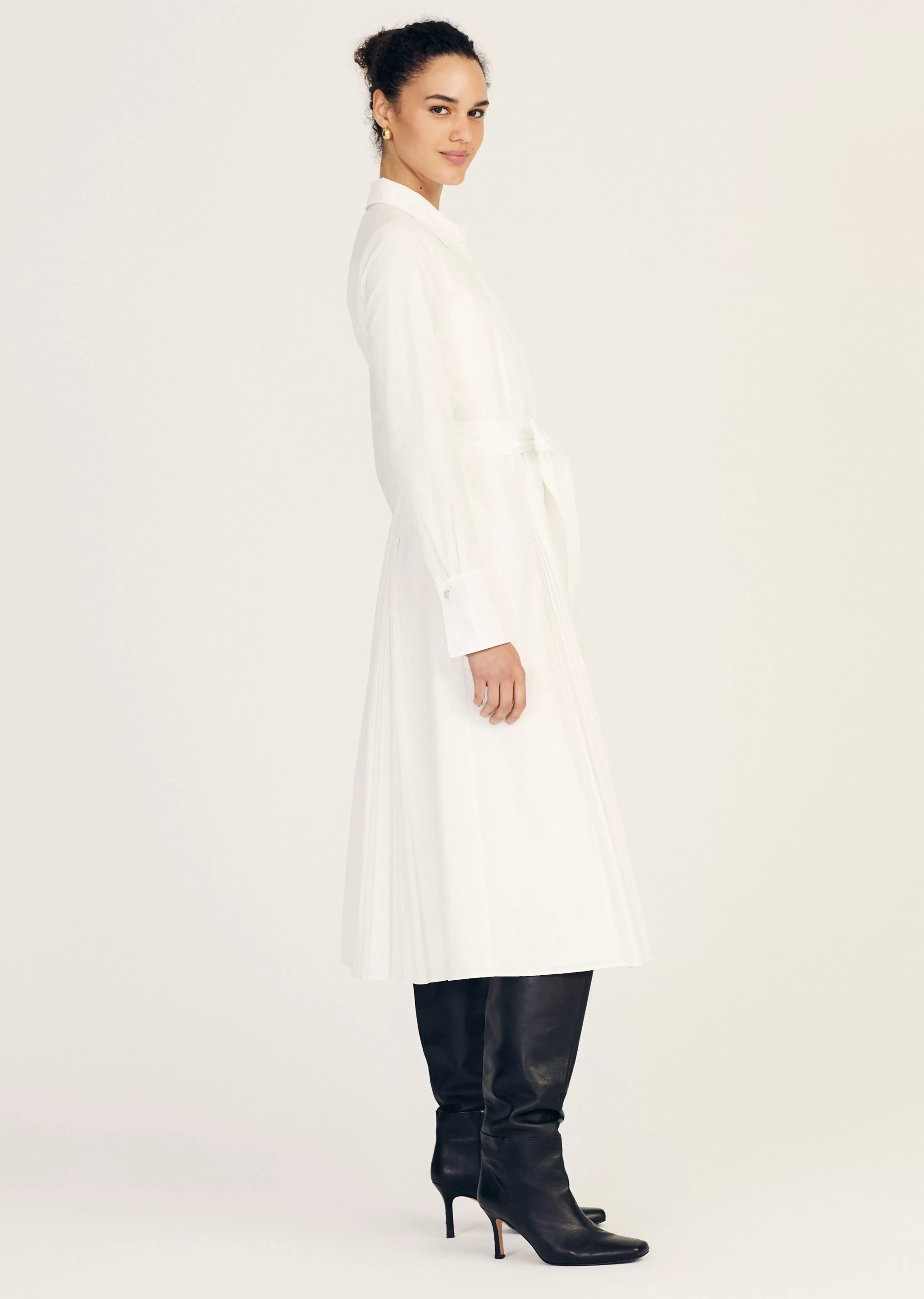 Derek Lam Annette Long Sleeve Pleated Shirt Dress Softwhite Fashion