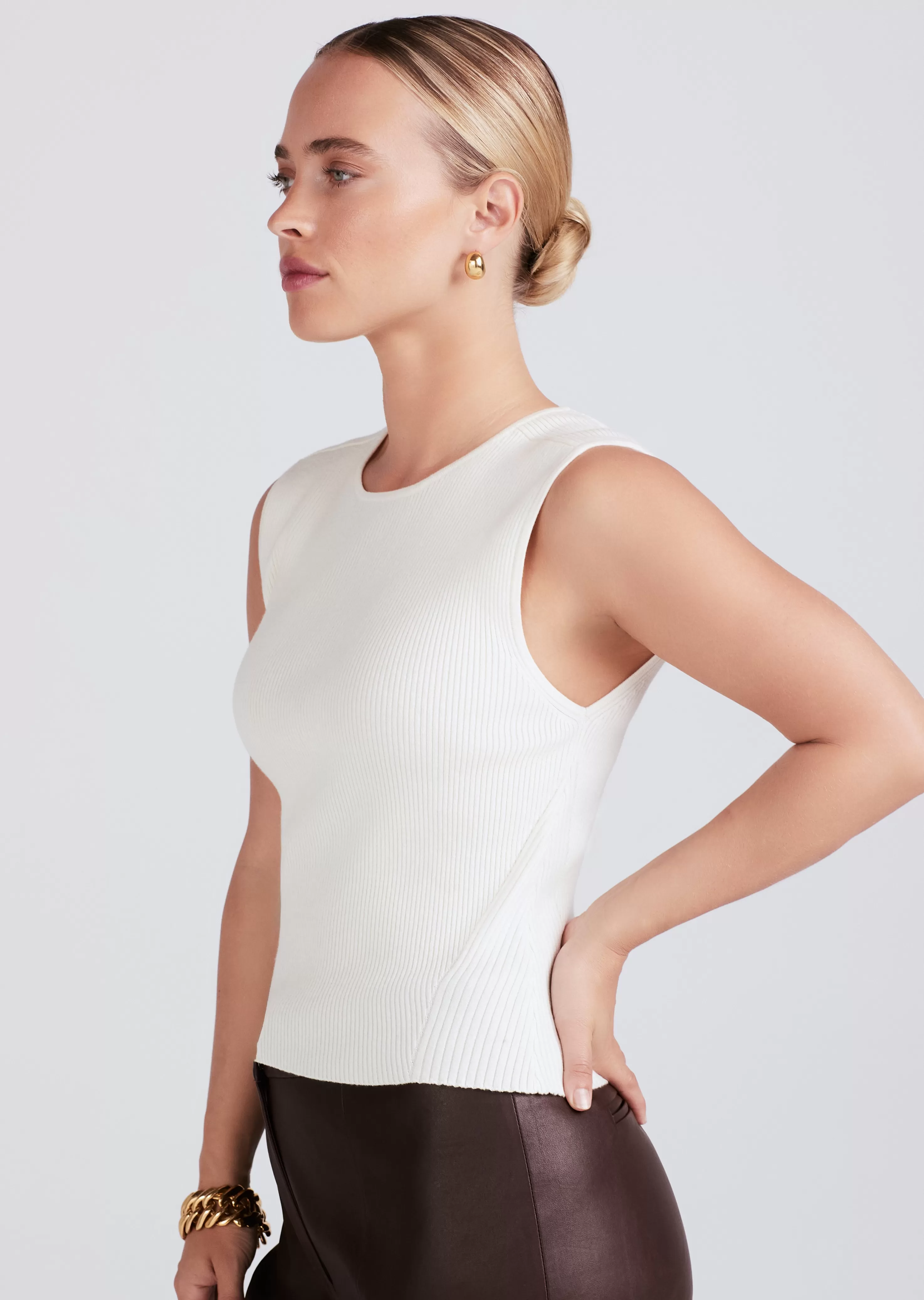 Derek Lam Ariana Muscle Ribbed Sweater Tank Ivory Sale