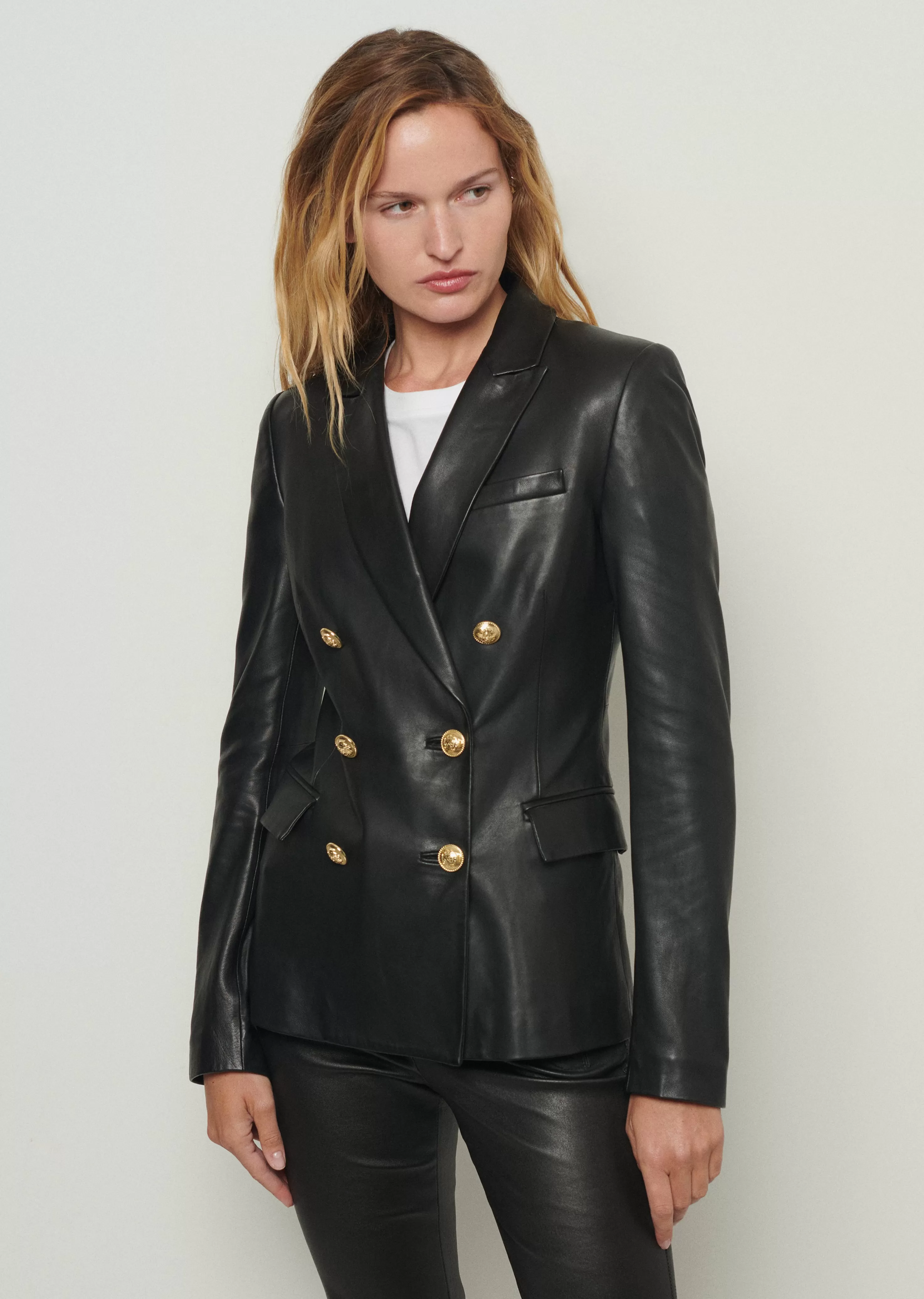 Derek Lam Franklin Double Breasted Jacket Blackleather Discount