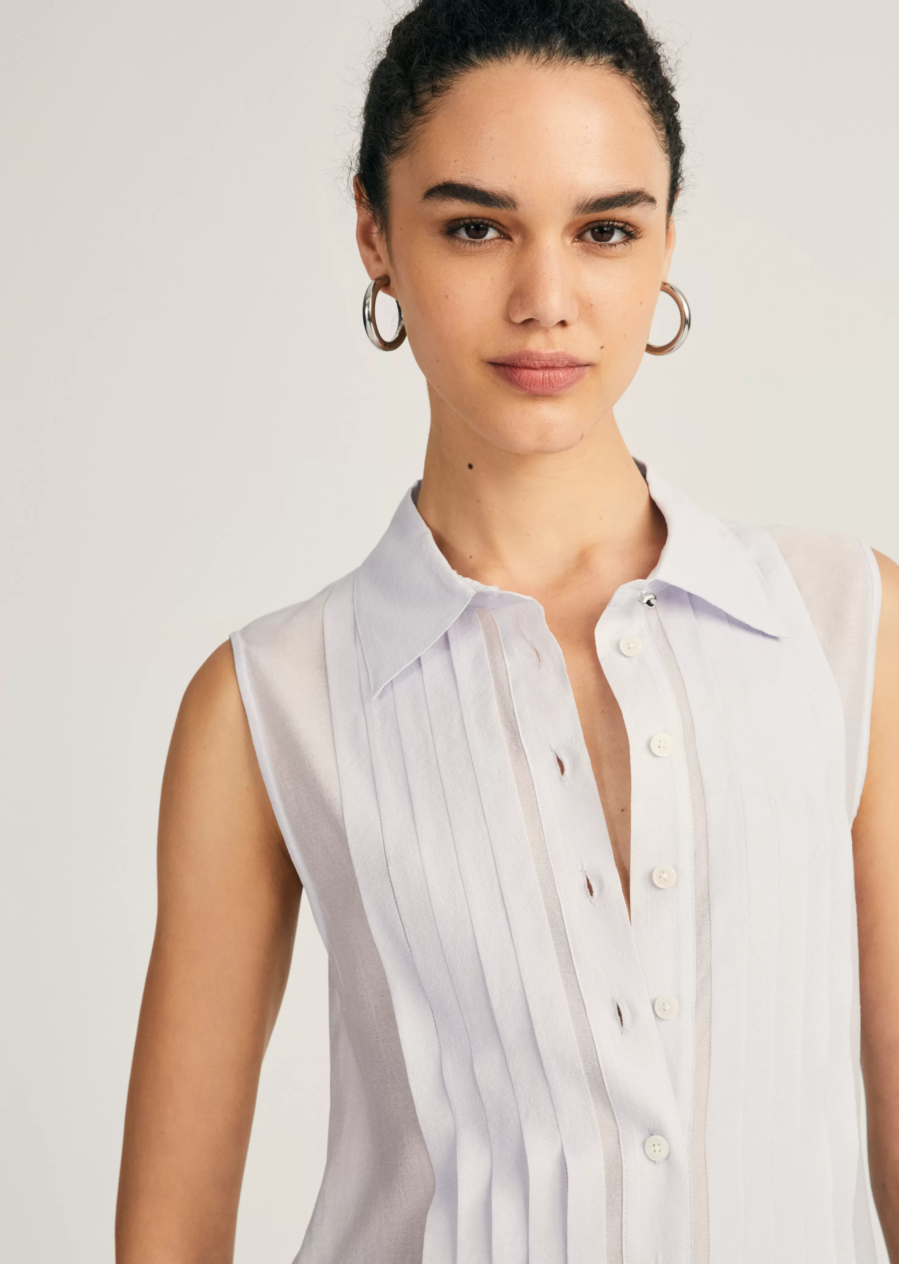 Derek Lam Janet Sleeveless Tuxedo Shirt Periwinkle Discount