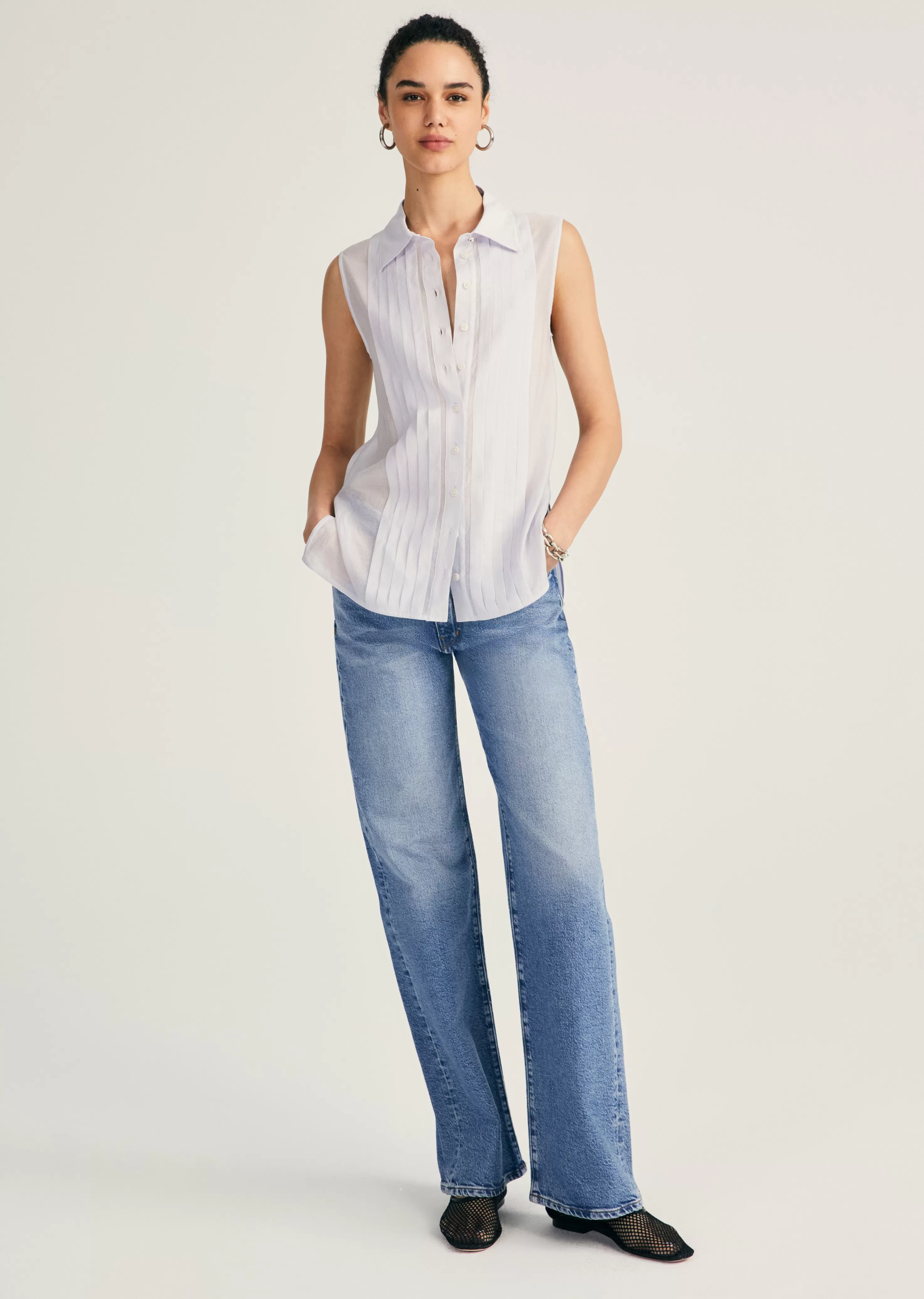 Derek Lam Janet Sleeveless Tuxedo Shirt Periwinkle Discount