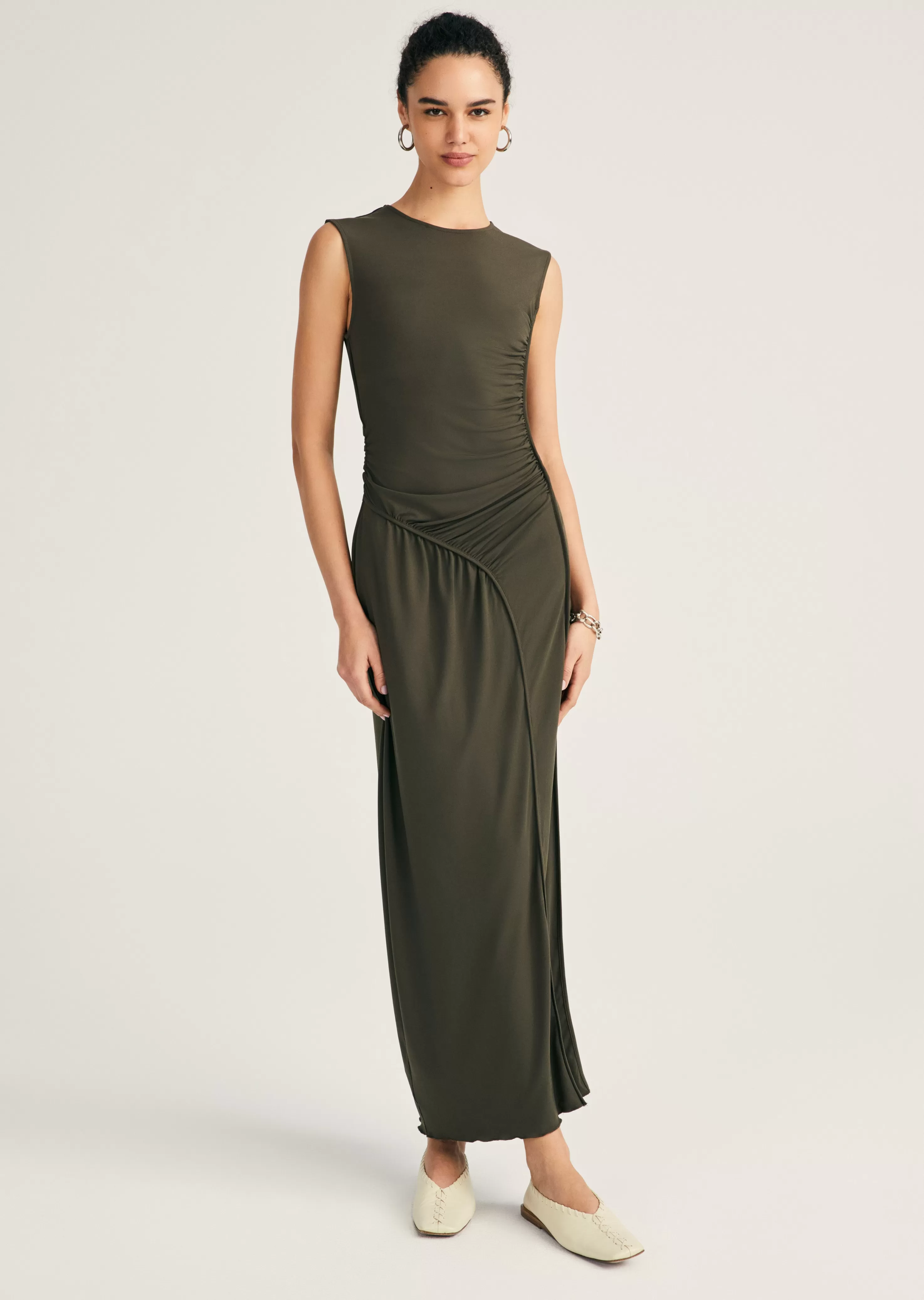 Derek Lam Kimberly Ruched Midi Dress Shiitake Outlet