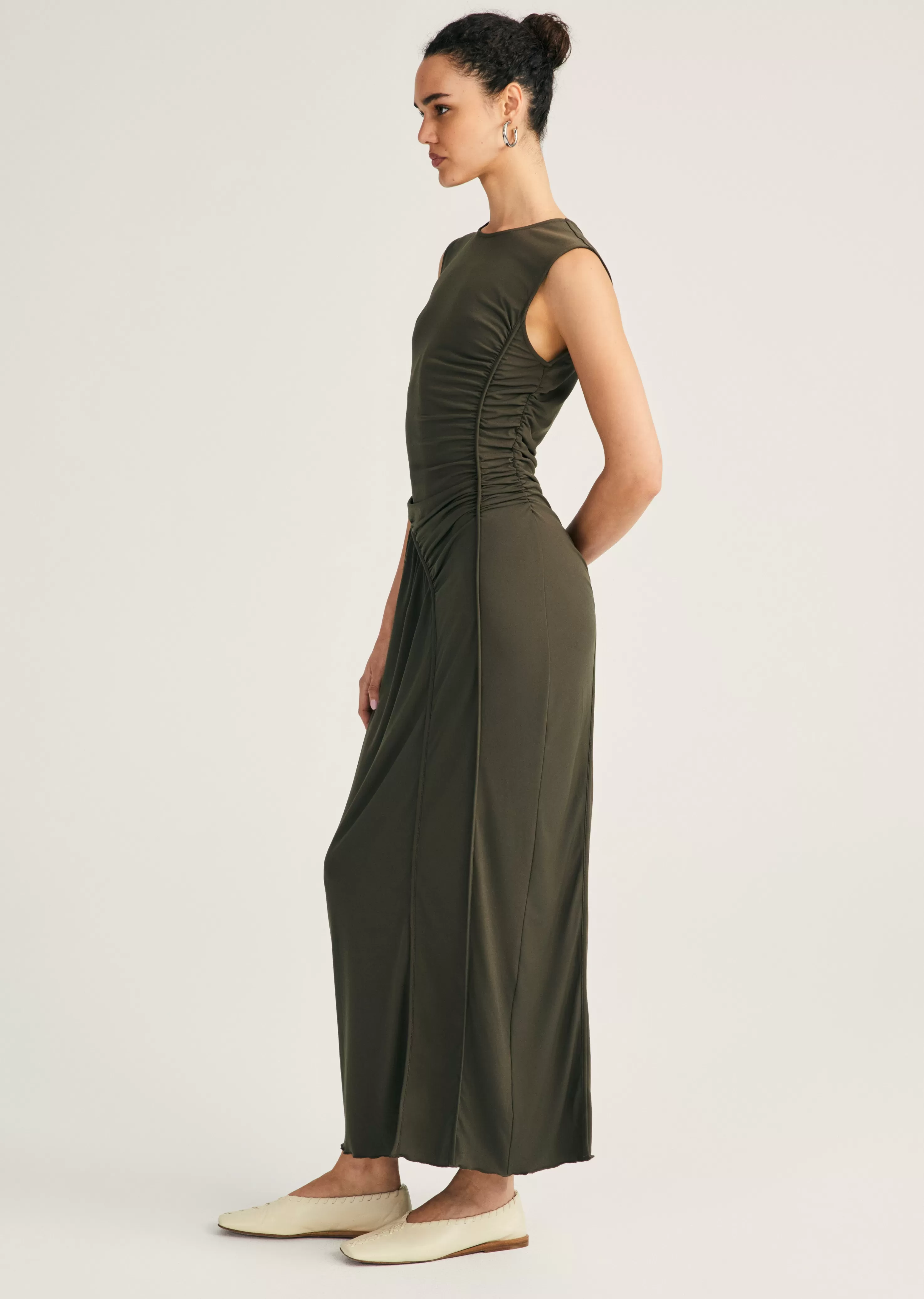 Derek Lam Kimberly Ruched Midi Dress Shiitake Outlet