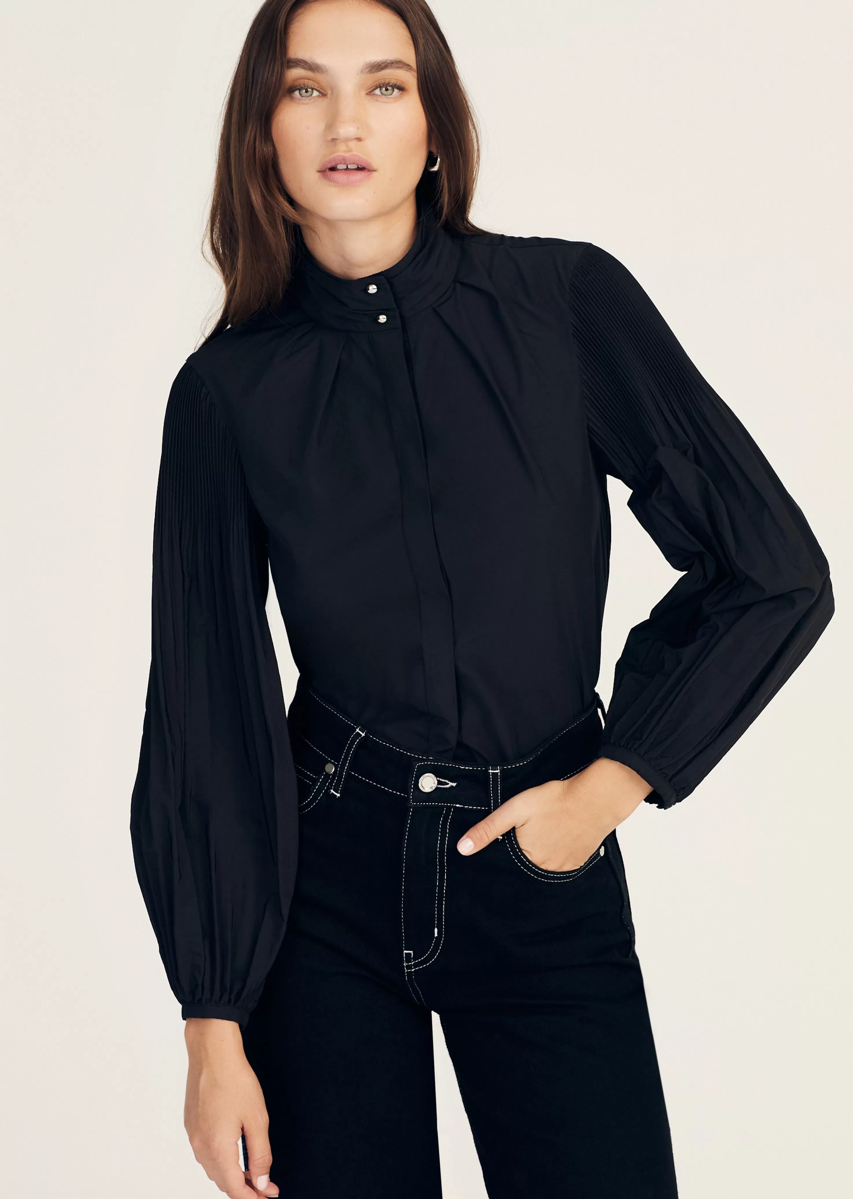 Derek Lam Lupa Pleated Sleeve Top Black Best Sale