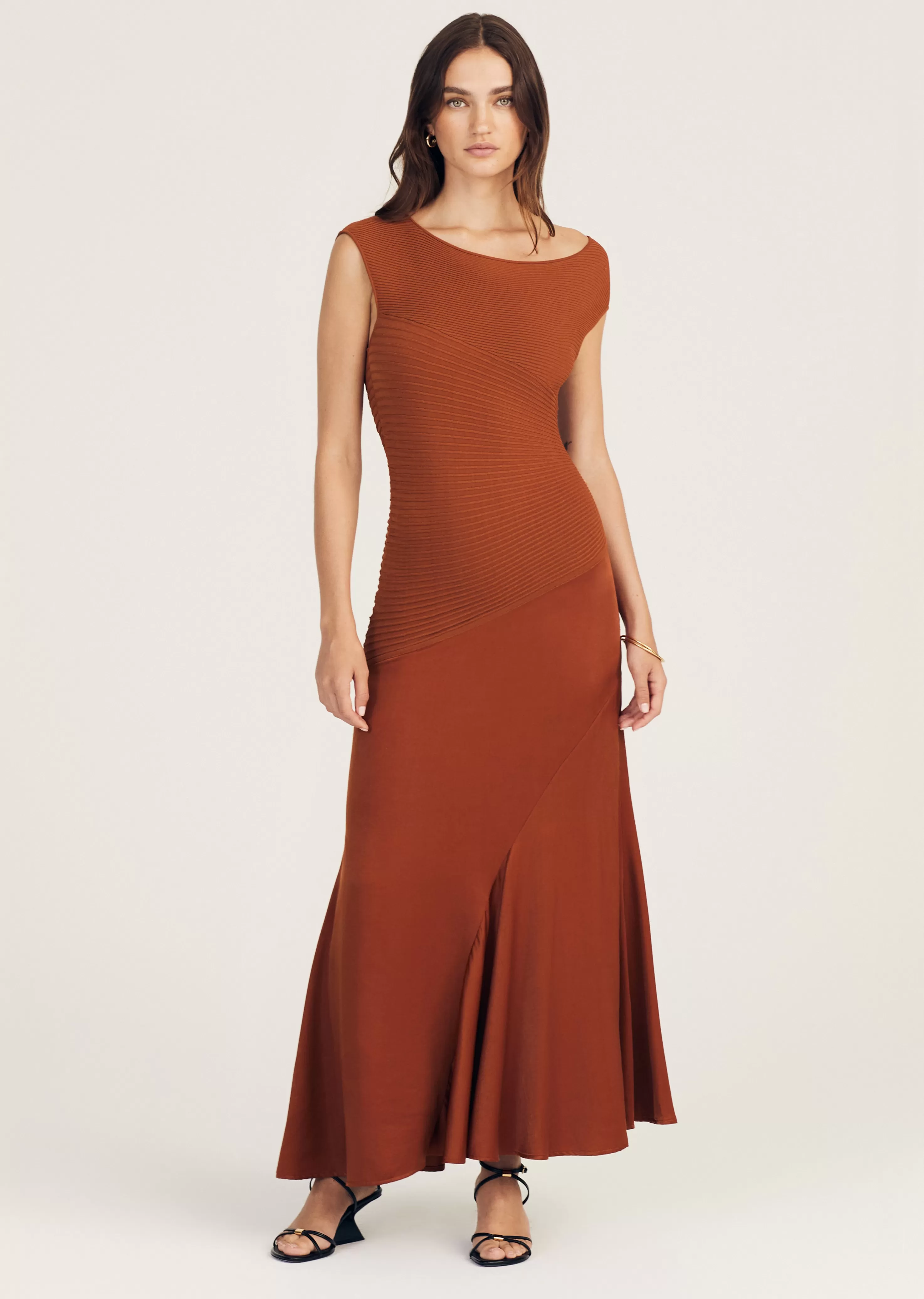 Derek Lam Madeline Mixed Media Dress Copper Hot