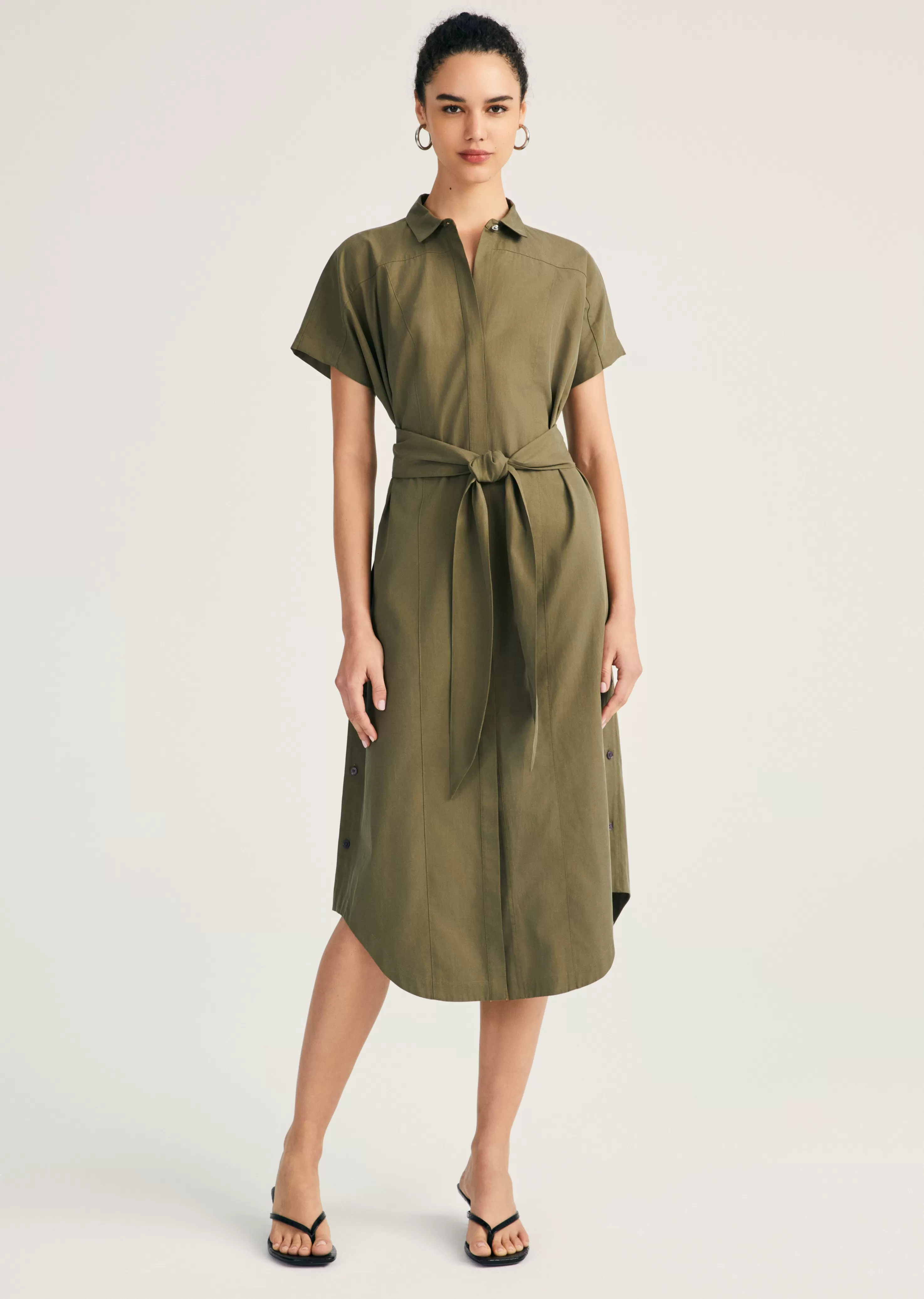 Derek Lam Mikala Short Sleeve Belted Shirt Dress Oregano Store