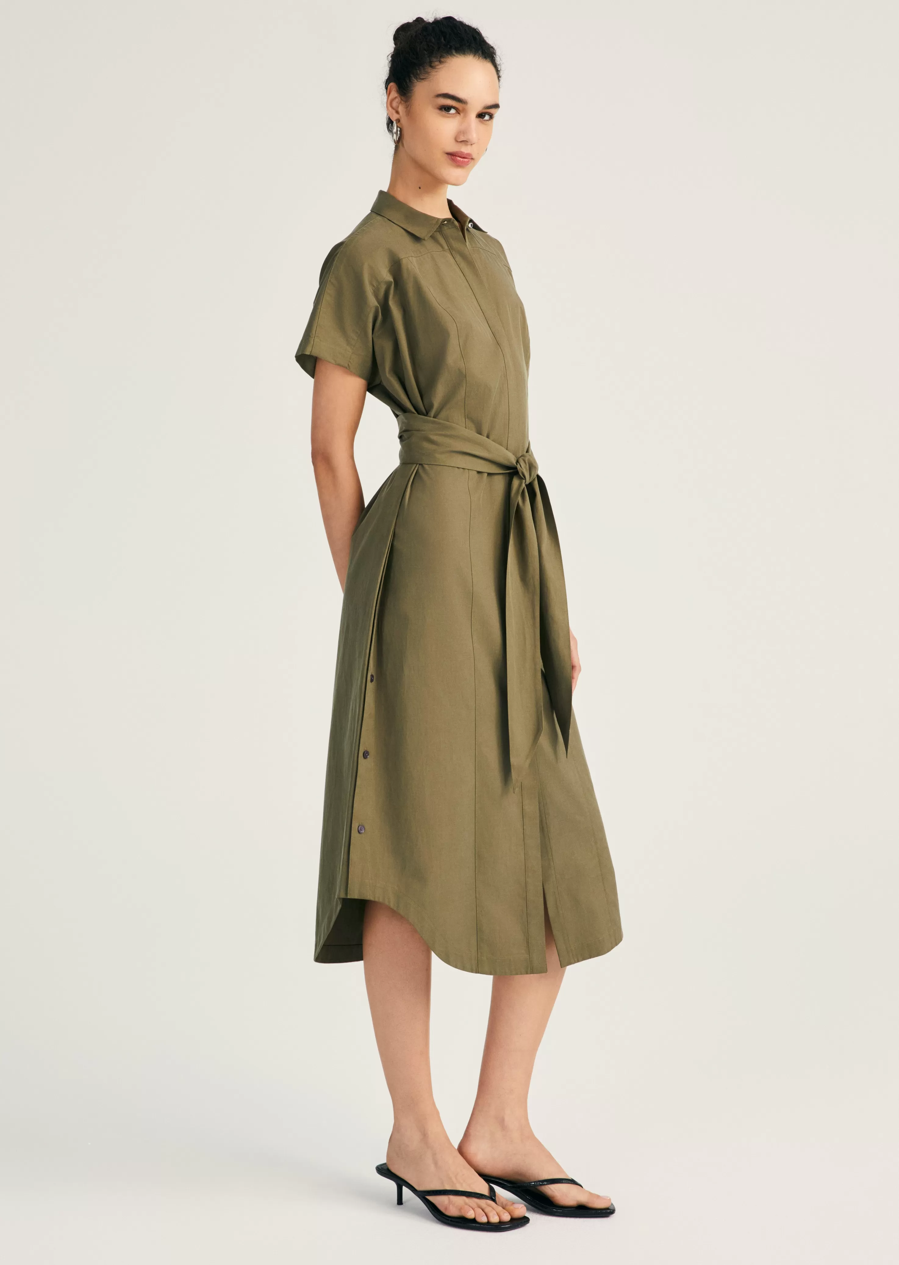 Derek Lam Mikala Short Sleeve Belted Shirt Dress Oregano Store