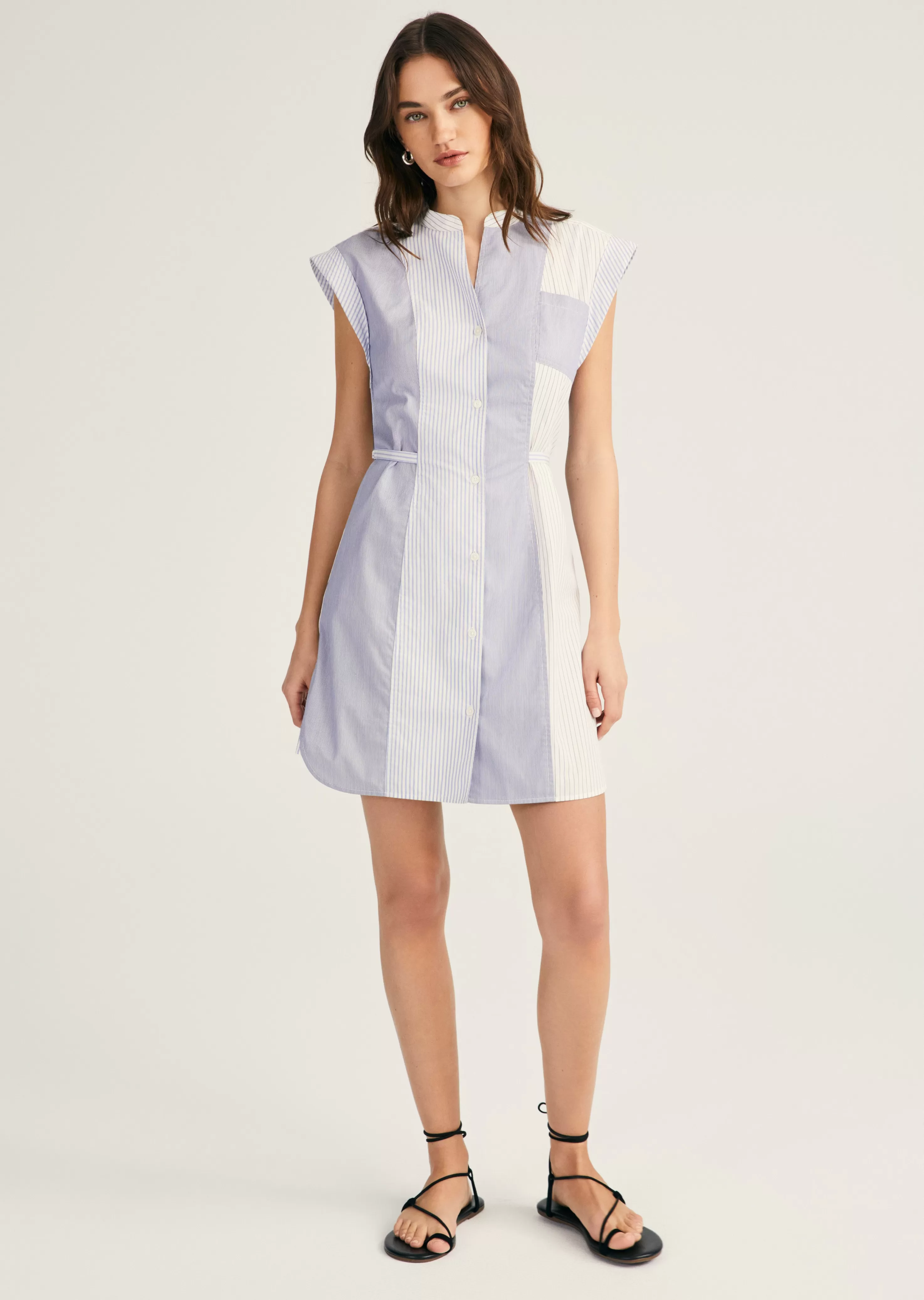 Derek Lam Peyton Sleeveless Shirt Dress White-blue Best