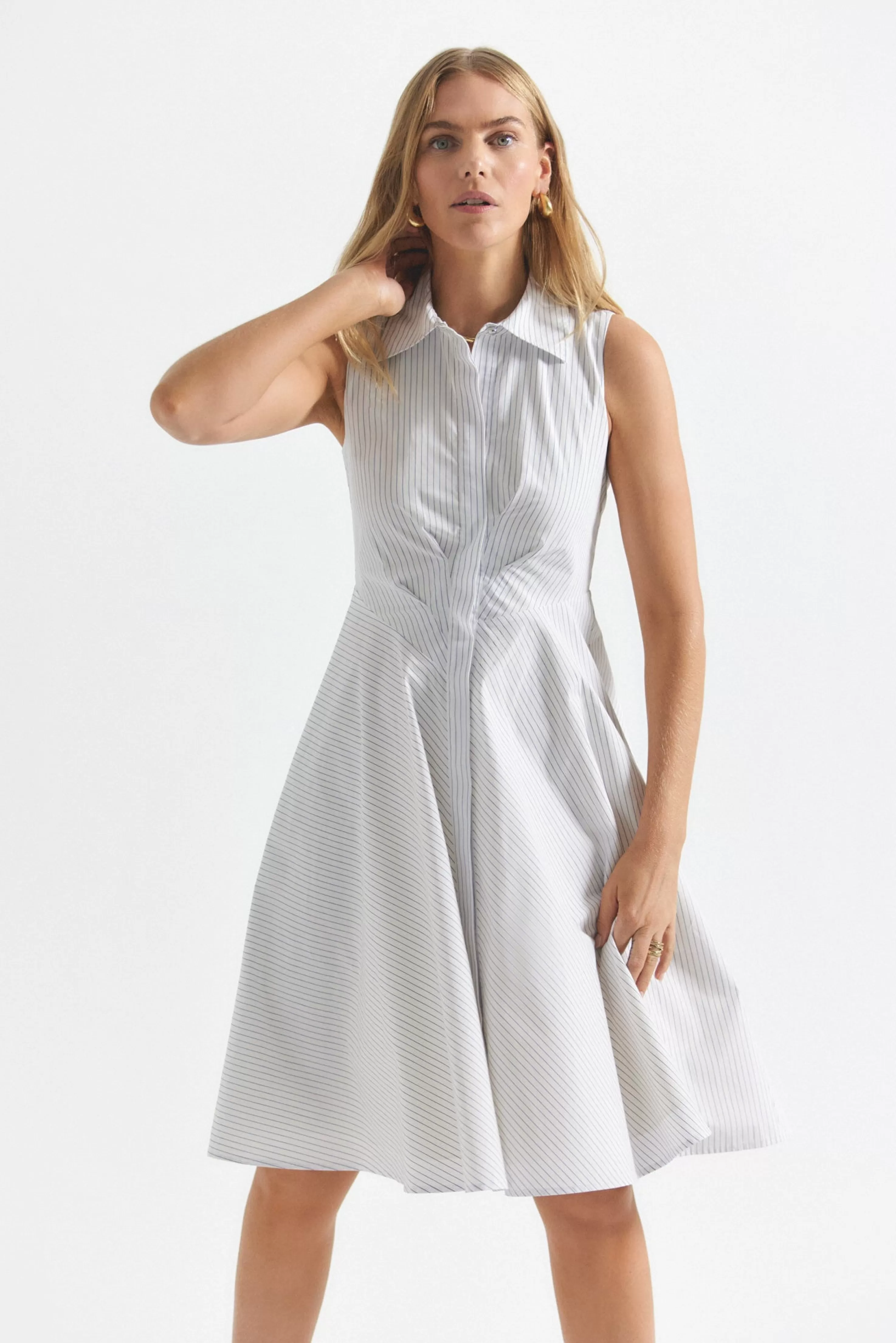 Derek Lam Reena Sleeveless Shirt Dress White-navy Online