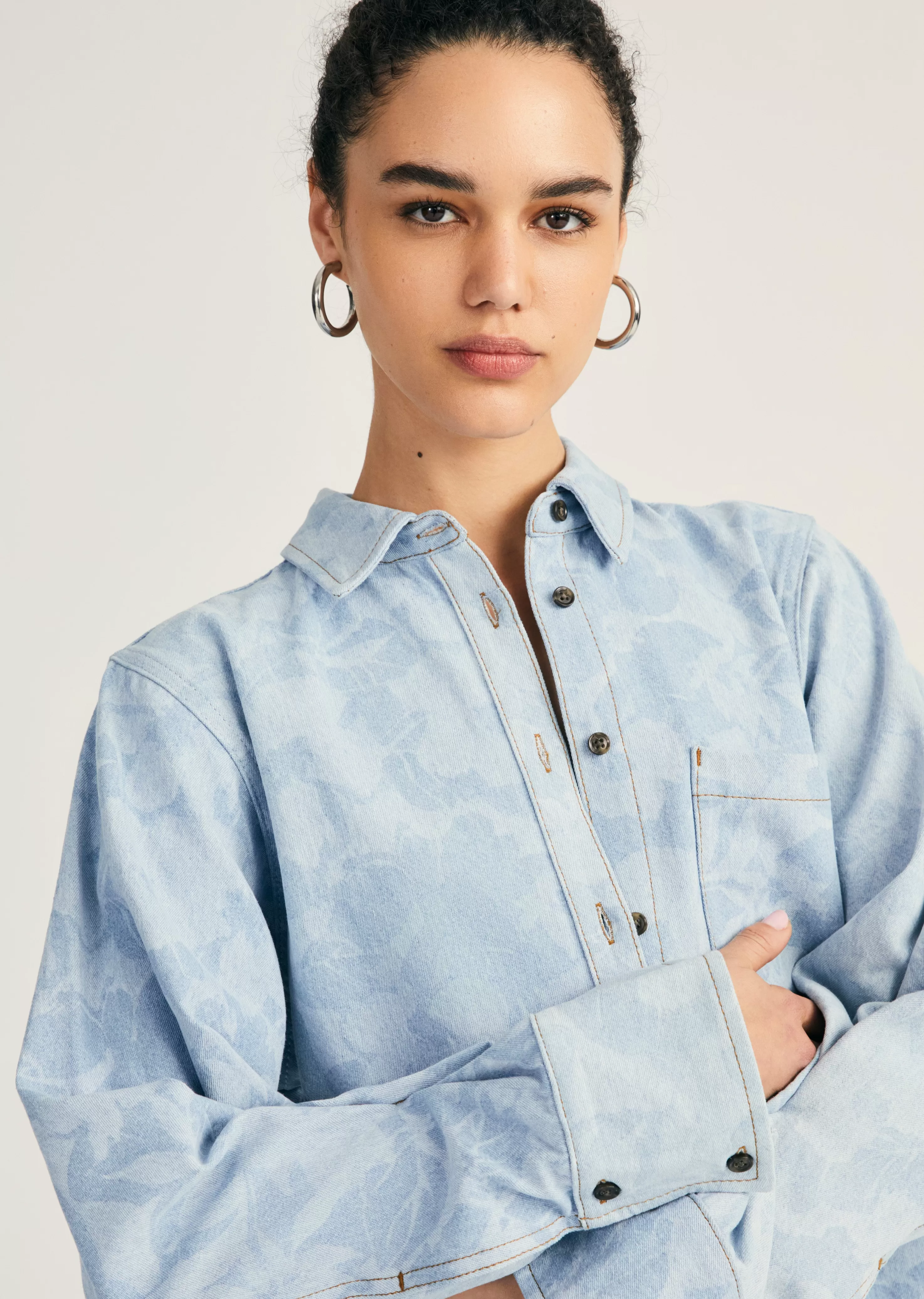 Derek Lam Wesley Denim Shirt Laserfloral Outlet