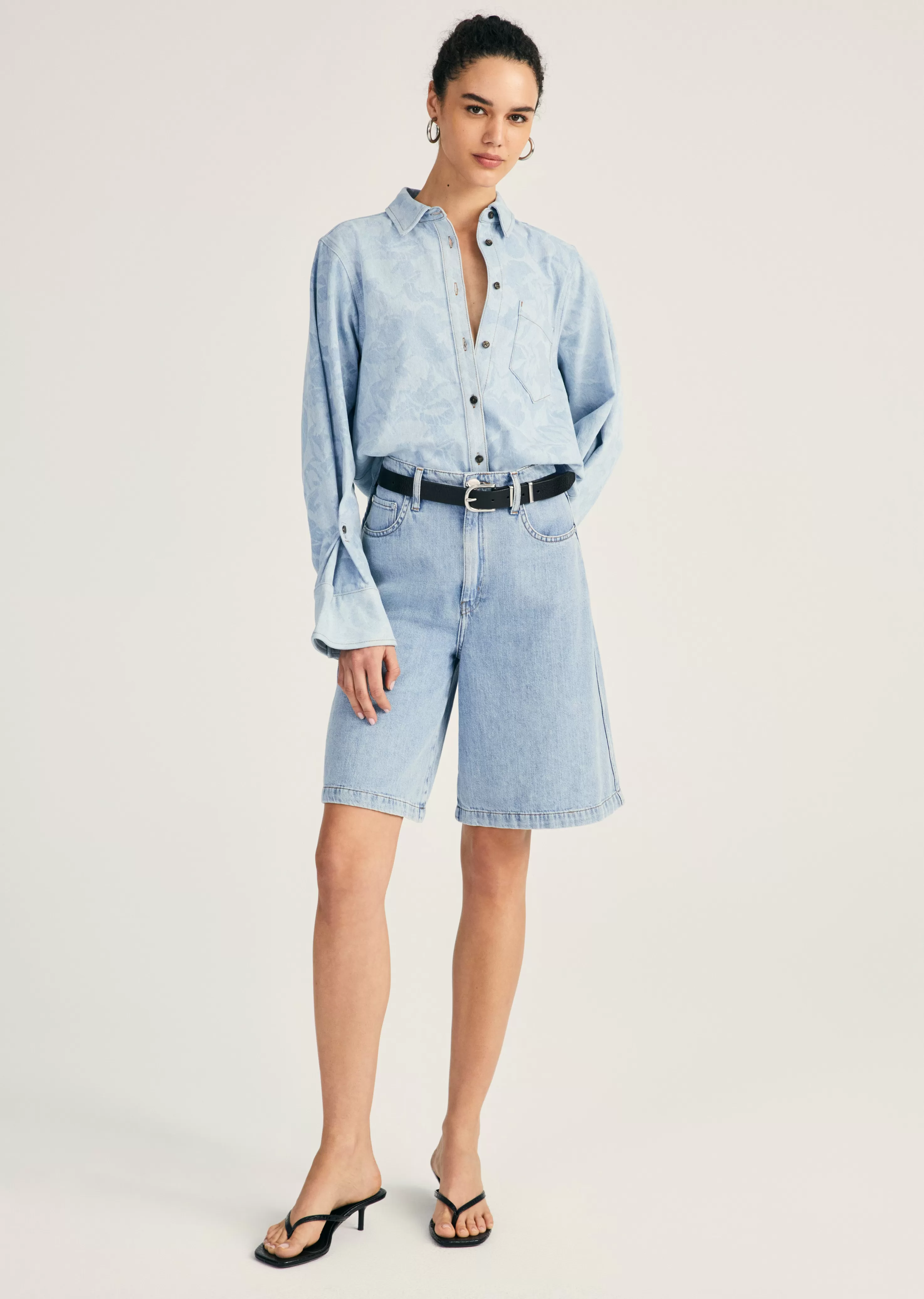 Derek Lam Wesley Denim Shirt Laserfloral Outlet